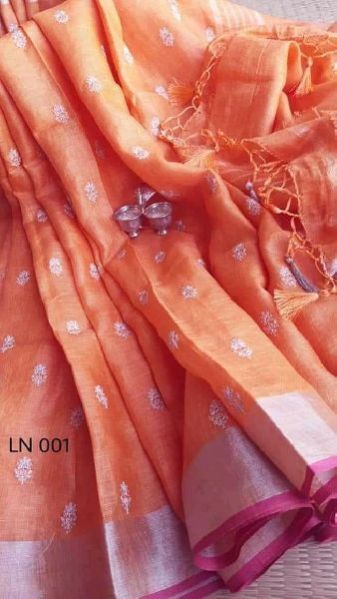 Linen Embroidery Saree 01