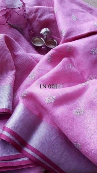 Linen Embroidery Saree 02