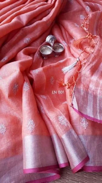 Linen Embroidery Saree 03
