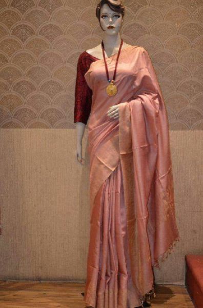 Peach  - Tussar Munga Sarees