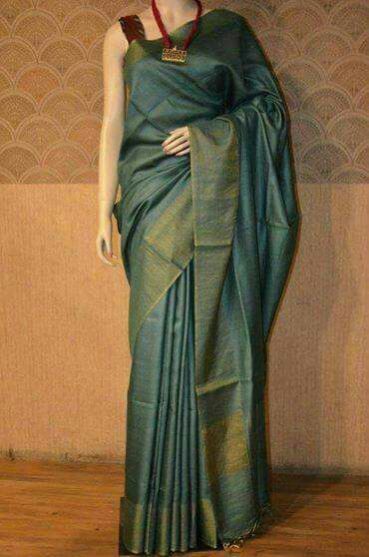 Sea Green - Tussar Munga Sarees