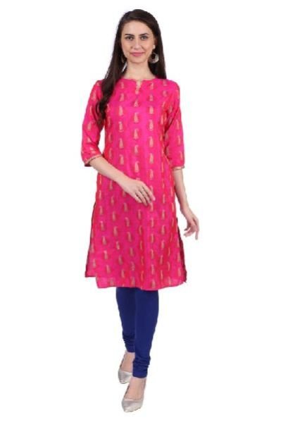 Shwetambara Jaquard Silk Mirror Work Pink Kurti 01
