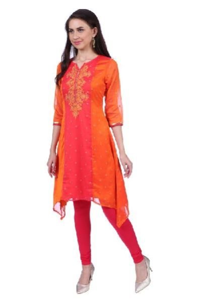 Shwetambara Poly Georgette Embroidered Orange Kurti 02