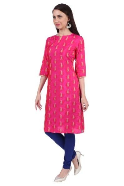 Shwetambara Jaquard Silk Mirror Work Pink Kurti 02