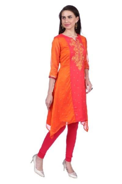 Shwetambara Poly Georgette Embroidered Orange Kurti 03