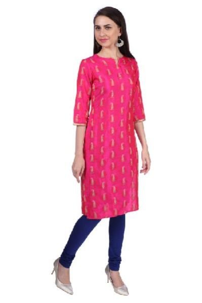 Shwetambara Jaquard Silk Mirror Work Pink Kurti 03