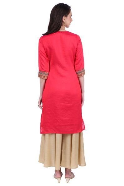 Shwetambara Silk Sraight Embroidered Dark Pink Kurti 04