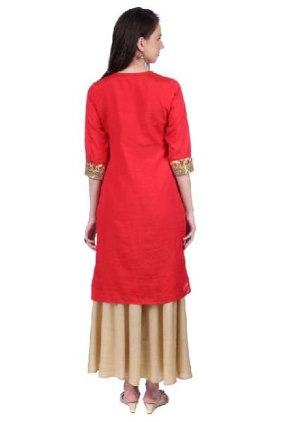 Shwetambara Silk Sraight Embroidered Red Kurti 04
