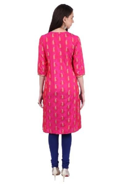 Shwetambara Jaquard Silk Mirror Work Pink Kurti 04