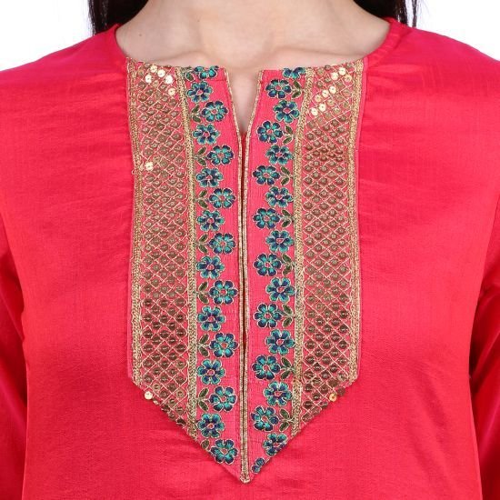 Shwetambara Silk Sraight Embroidered Dark Pink Kurti 05