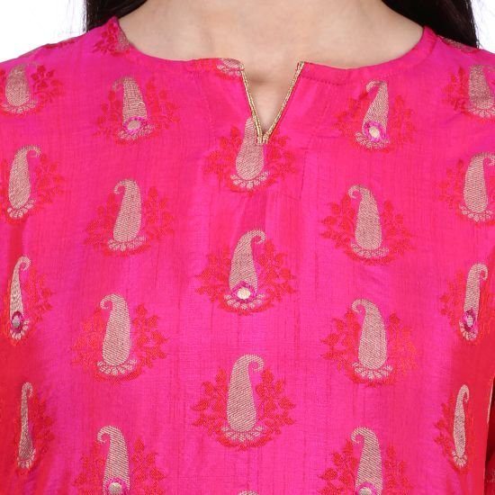 Shwetambara Jaquard Silk Mirror Work Pink Kurti 05