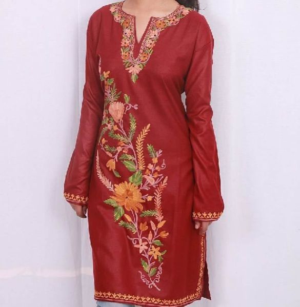 Maroon Kashmiri Embroidered Unstitched Suit Fabric 01