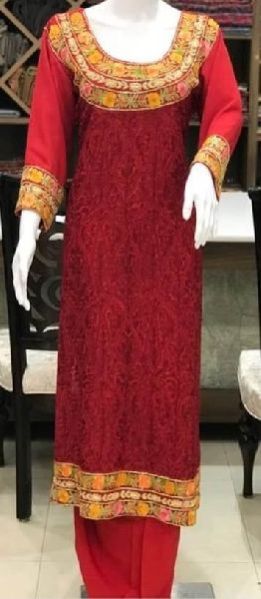 Maroon Kashmiri Embroidered Unstitched Suit Fabric 02