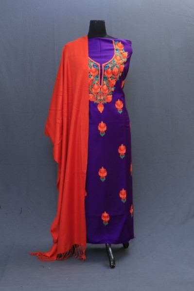 Purple Kashmiri Embroidered Unstitched Suit Fabric 01