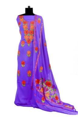 Purple Kashmiri Embroidered Unstitched Suit Fabric 02