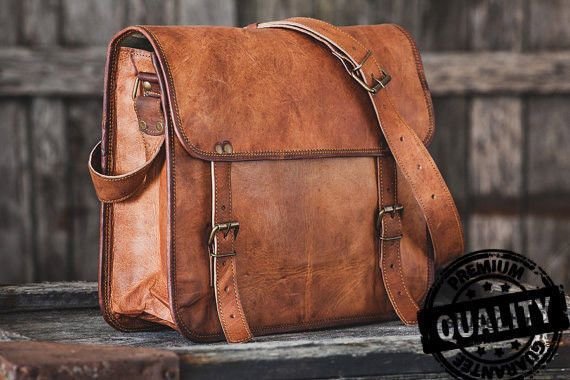 Handmade Leather Messenger Laptop School Bag