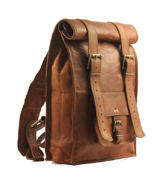 Handmade Leather Roll Backpack Foldable Bag