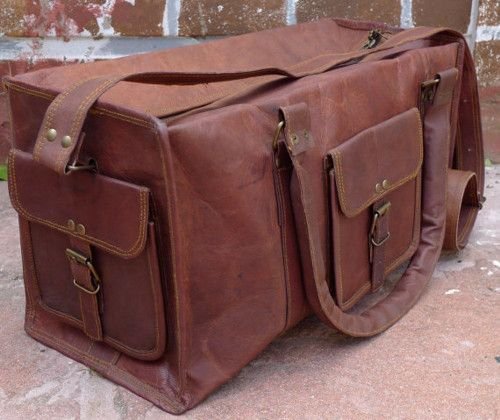 Handmade Leather Square Duffel Travel Weekender Bag