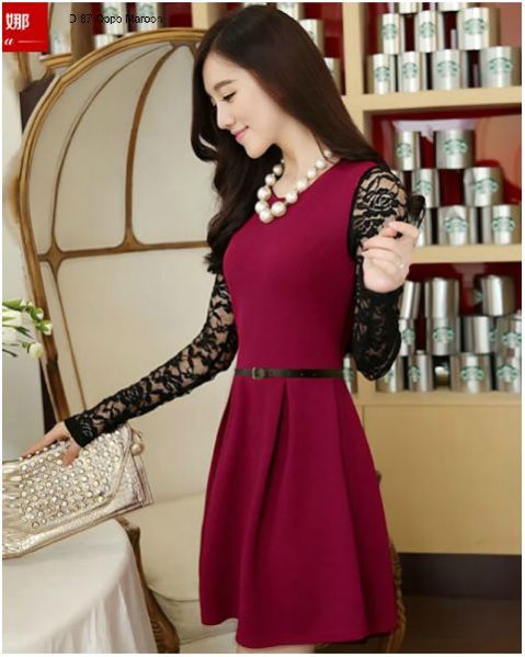 D-87 Oppo Maroon One Piece Frock Dress