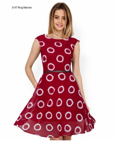 D-97 Ring Maroon One Piece Frock Dress