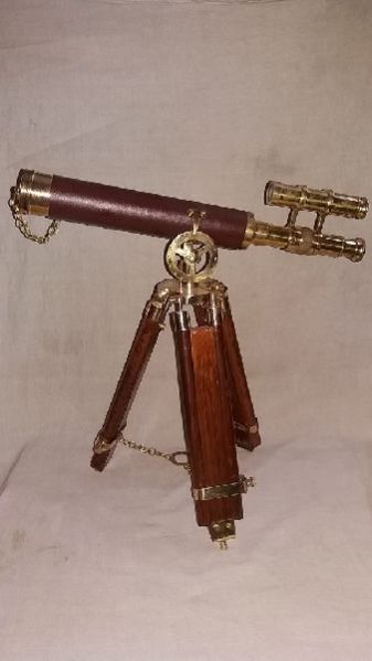 Dubble Beral Lather Telescope With Wooden Stand