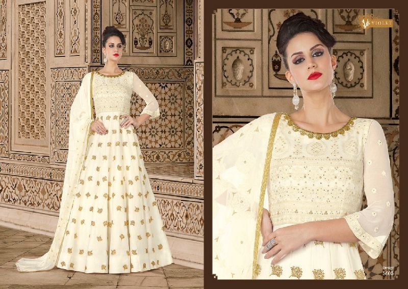 5605 Swagat SnowWhite Voilet 5600 Series Designer Anarkali Salwar Suit