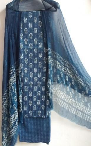 Indigo Hand Block Printed Suit Fabric 01