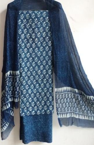 Indigo Hand Block Printed Suit Fabric 02