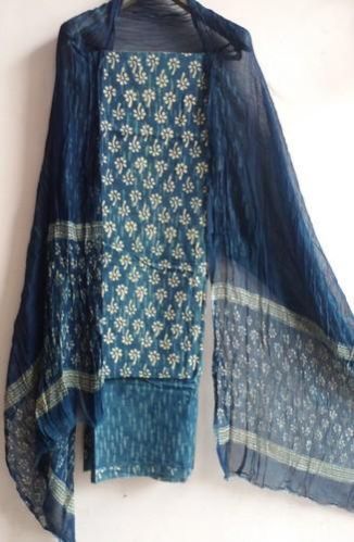 Indigo Hand Block Printed Suit Fabric 03