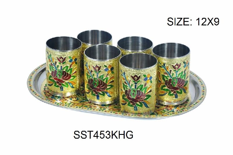 Gold Meenakari Serving Tray 03