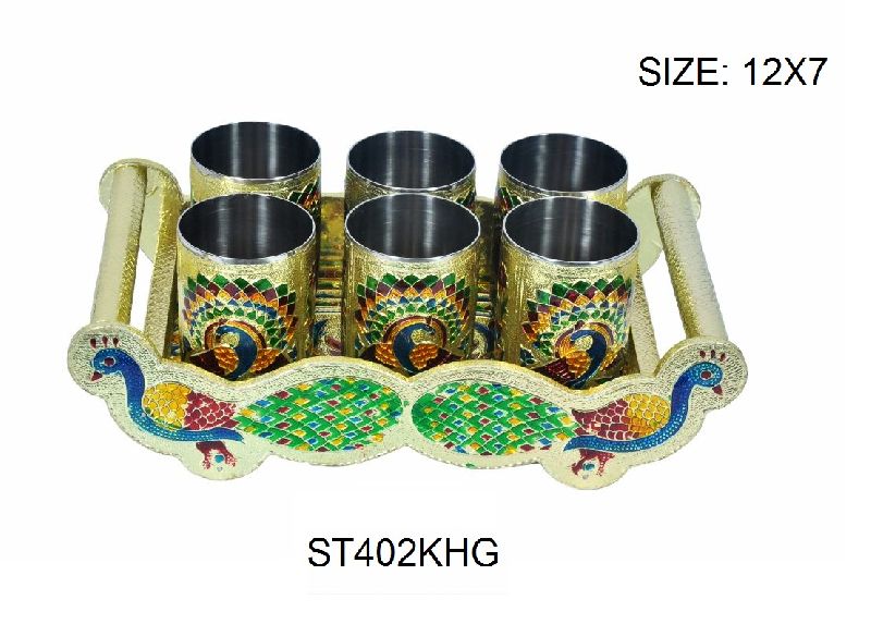 Gold Meenakari Serving Tray 05