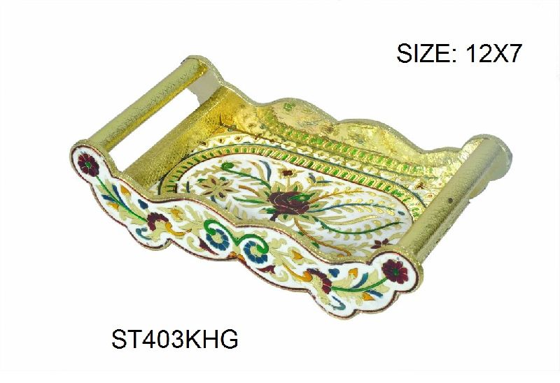 Gold Meenakari Serving Tray 06