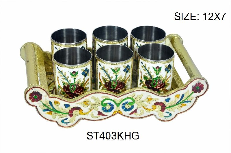 Gold Meenakari Serving Tray 07