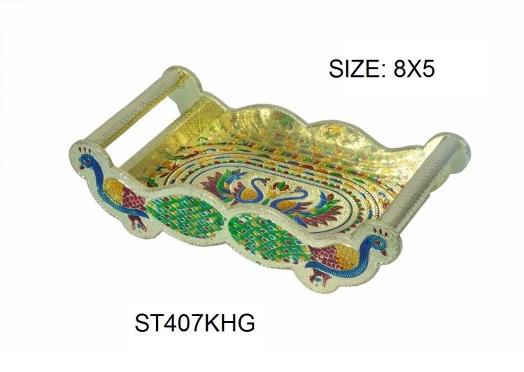 Gold Meenakari Serving Tray 08
