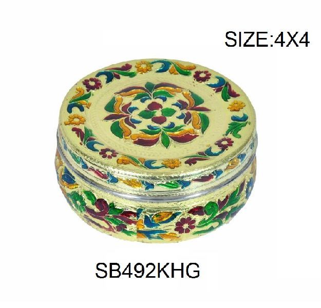 Gold Meenakari Steel Box 01