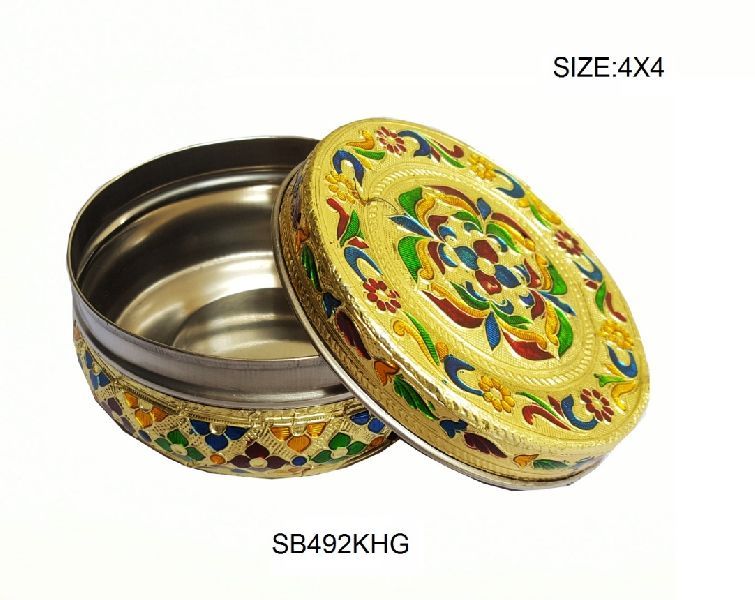 Gold Meenakari Steel Box 02