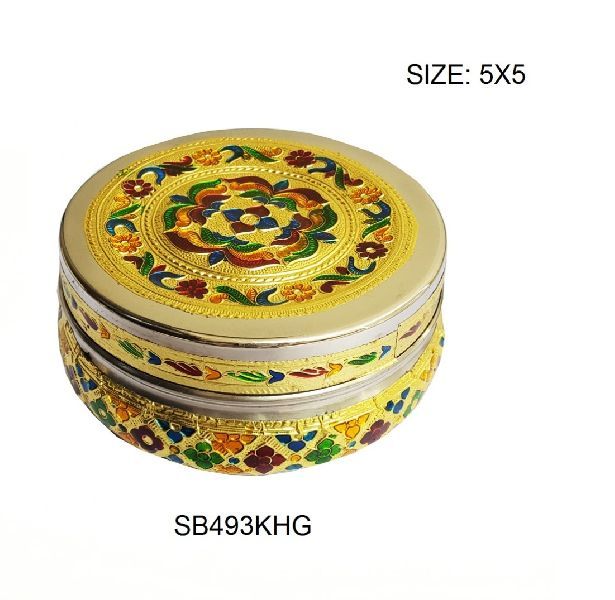 Gold Meenakari Steel Box 03