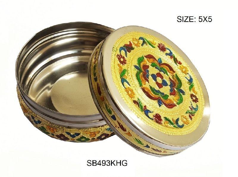Gold Meenakari Steel Box 04