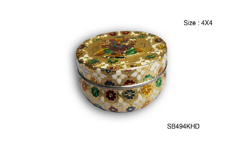 Gold Meenakari Steel Box 05