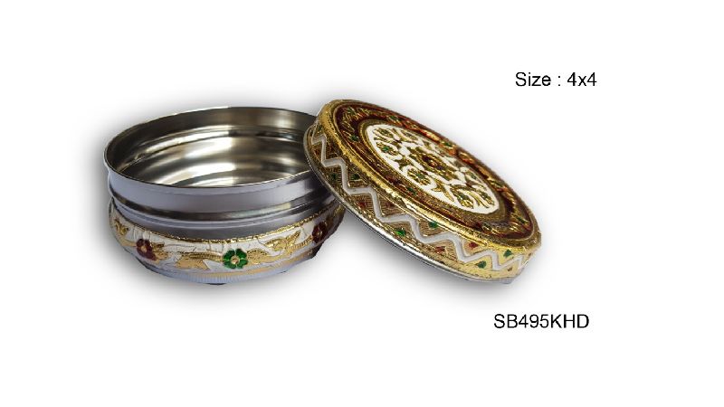 Gold Meenakari Steel Box 08