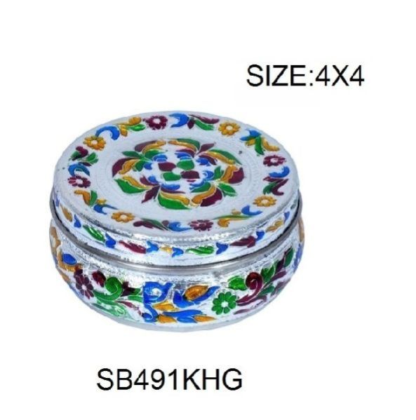 Silver Meenakari Steel Box 01