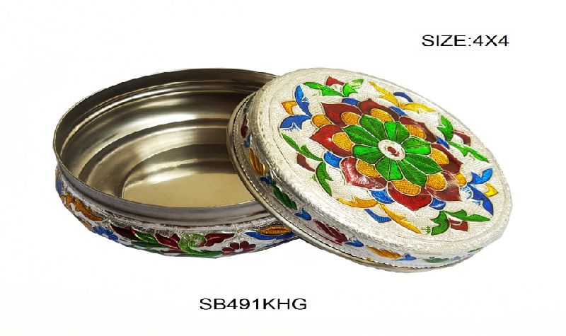 Silver Meenakari Steel Box 02