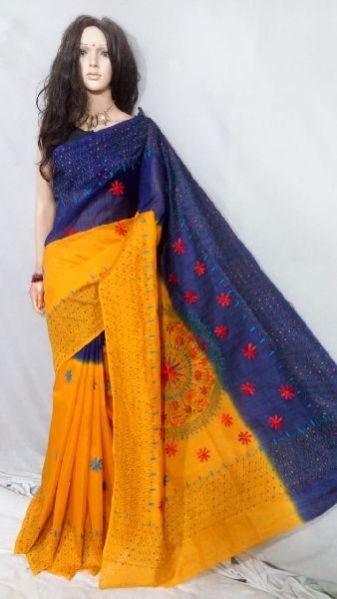 Kantha Work Handloom Silk Embroidered Sarees