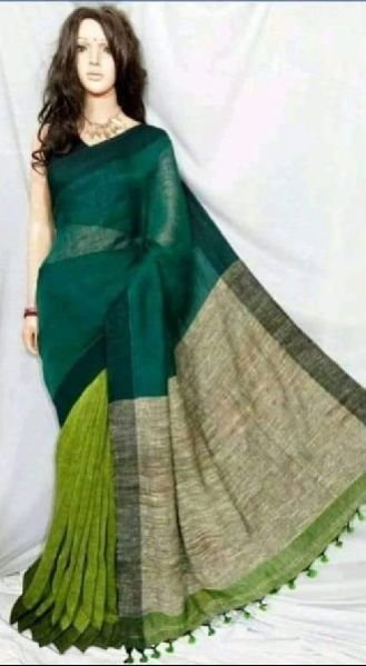 Linen Ghicha Pallu & Zari Border Handloom Sarees