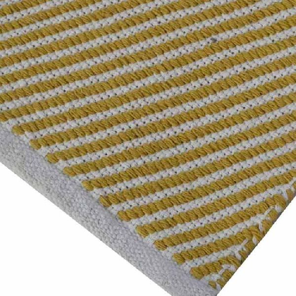 White & Gold Hand Woven Cotton Rug 02
