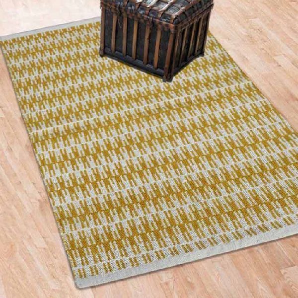 White & Yellow Hand Tufted Cotton Plain Border Rug 01