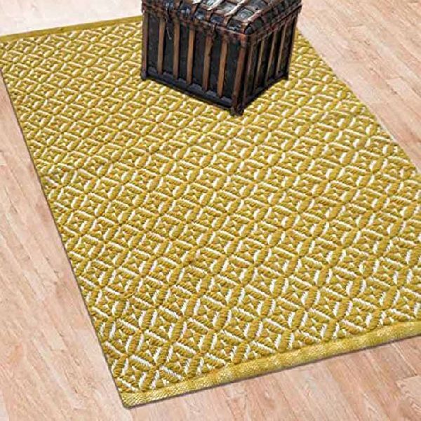 Yellow Hand Flat Woven Pattern Cotton Rug 01
