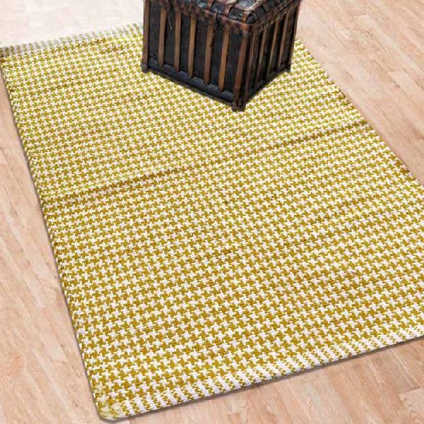 Yellow Hand Woven Cross Stars Cotton Rug 01