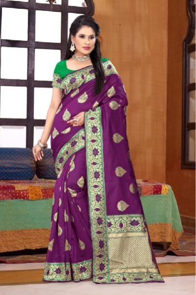 Purple Printed Meenakari Banarasi Sarees 01