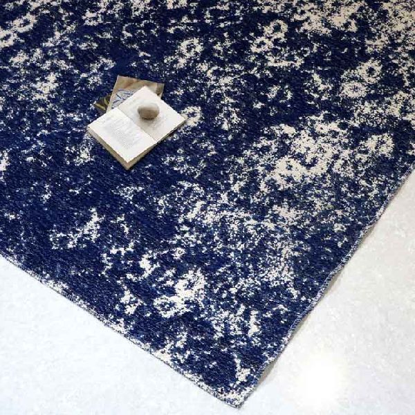 Tapestry Blue Floral Vintage Polyester Carpet 02
